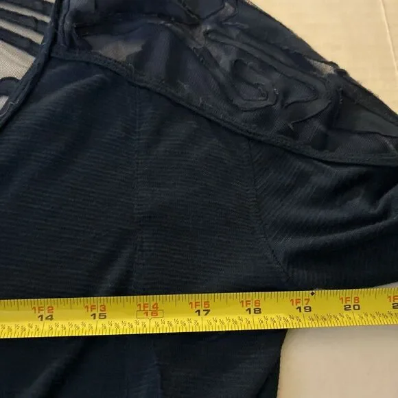 Free People Top blue pullover burnout shirt size Small navy blue semi sheer - Picture 5 of 7